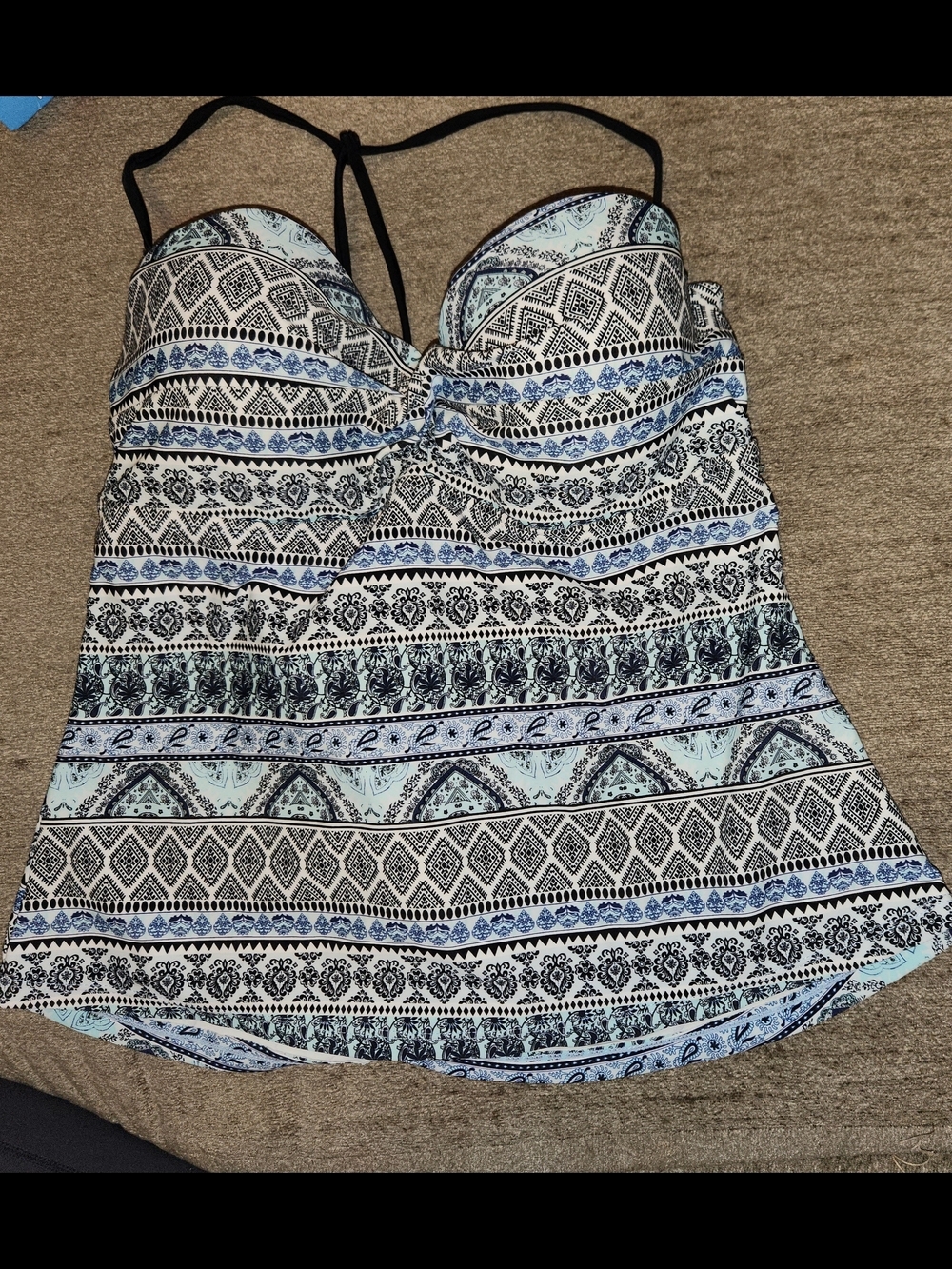 Ambrielle Blue, Black and White Patterned Camisole Tankini Top